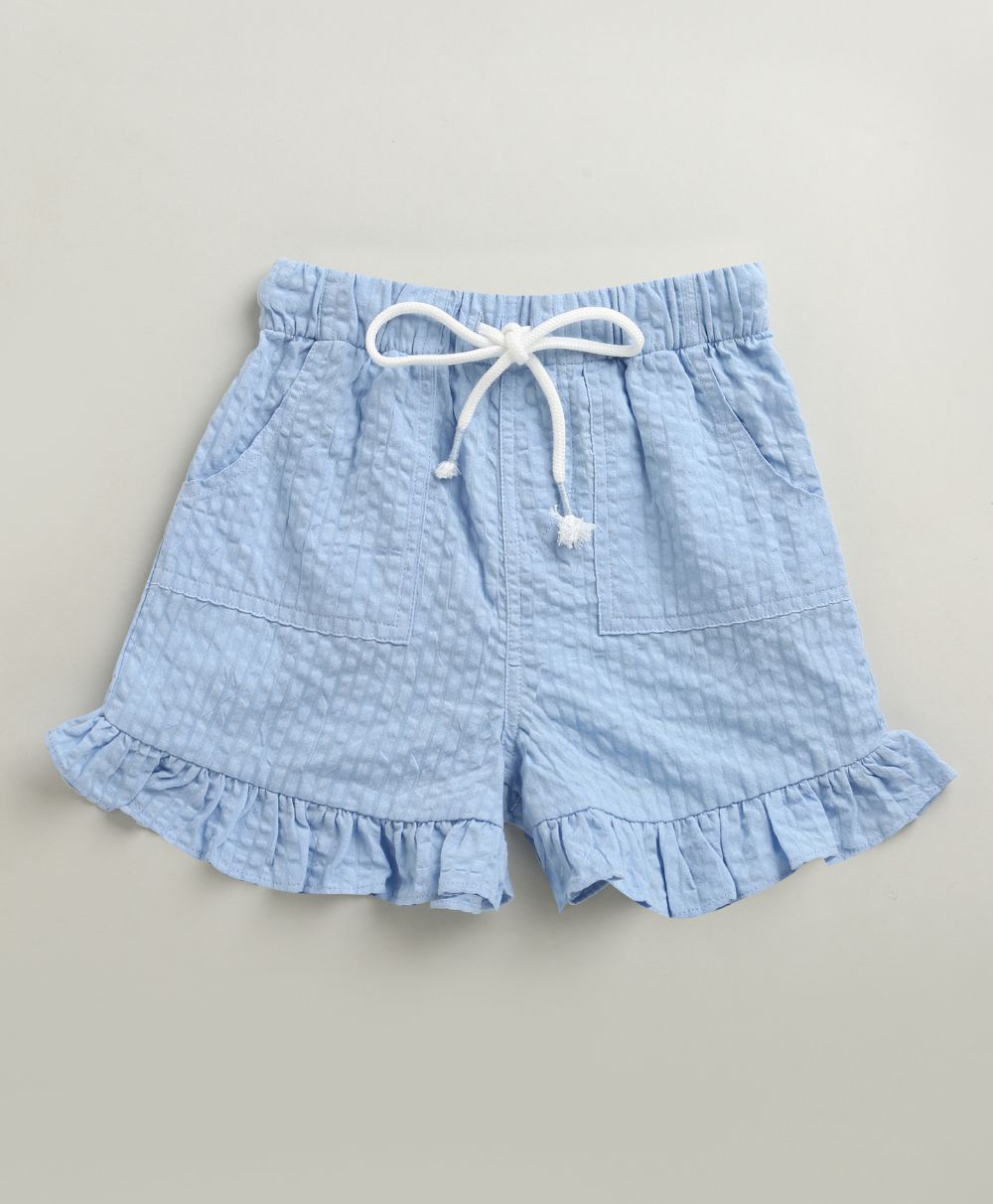 Girls Sunshine Garden Ruffle Cotton Co-ord Set - White & Blue