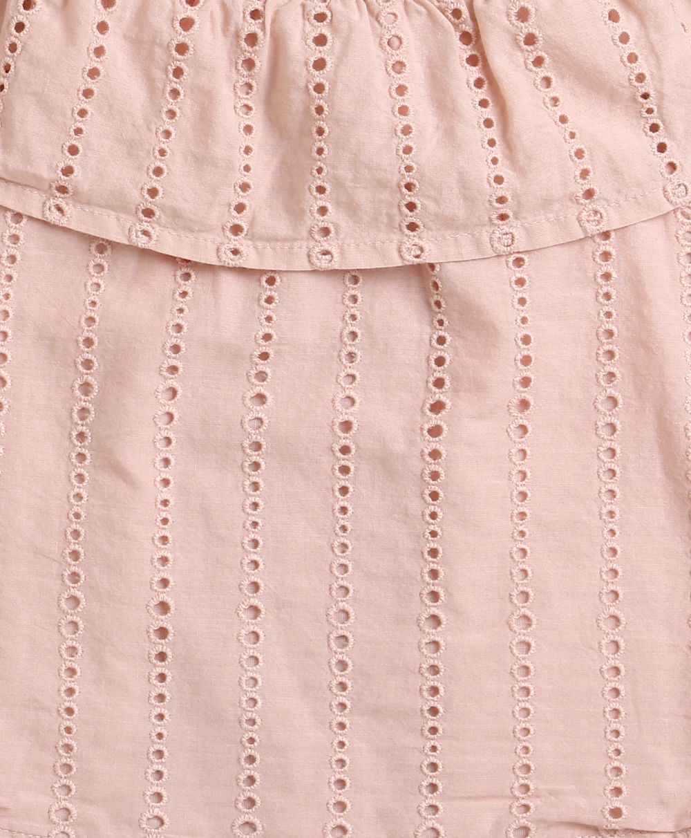 Peach Cotton Schiffly Off Shoulder Top - Peach
