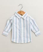 Baby Boys Blue Stripes Cotton Co-ord Set - White & Blue