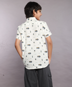 Surf School Print Cotton Linen Shirt - White