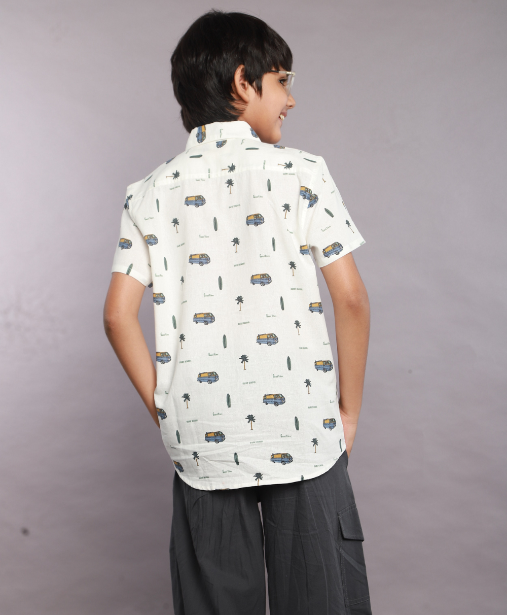 Surf School Print Cotton Linen Shirt - White