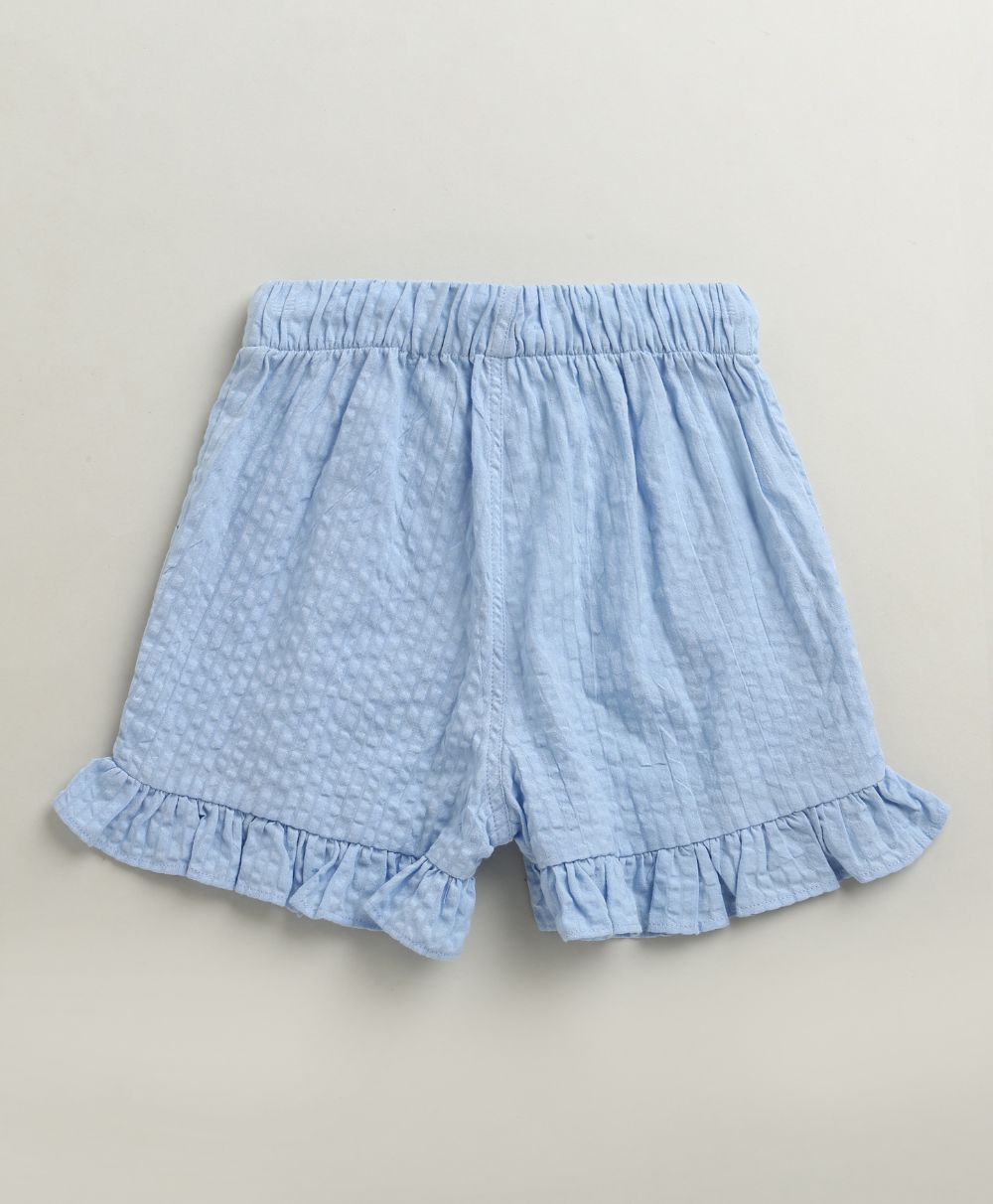 Girls Sunshine Garden Ruffle Cotton Co-ord Set - White & Blue