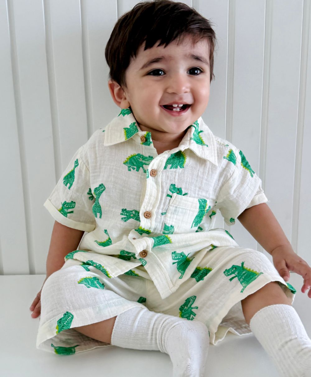 Alligator Print Cotton Co-ord Set - White