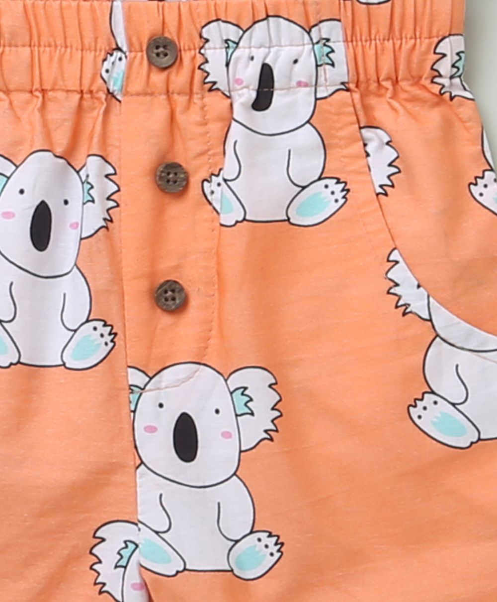 Koala Printed Cotton Shorts - Orange