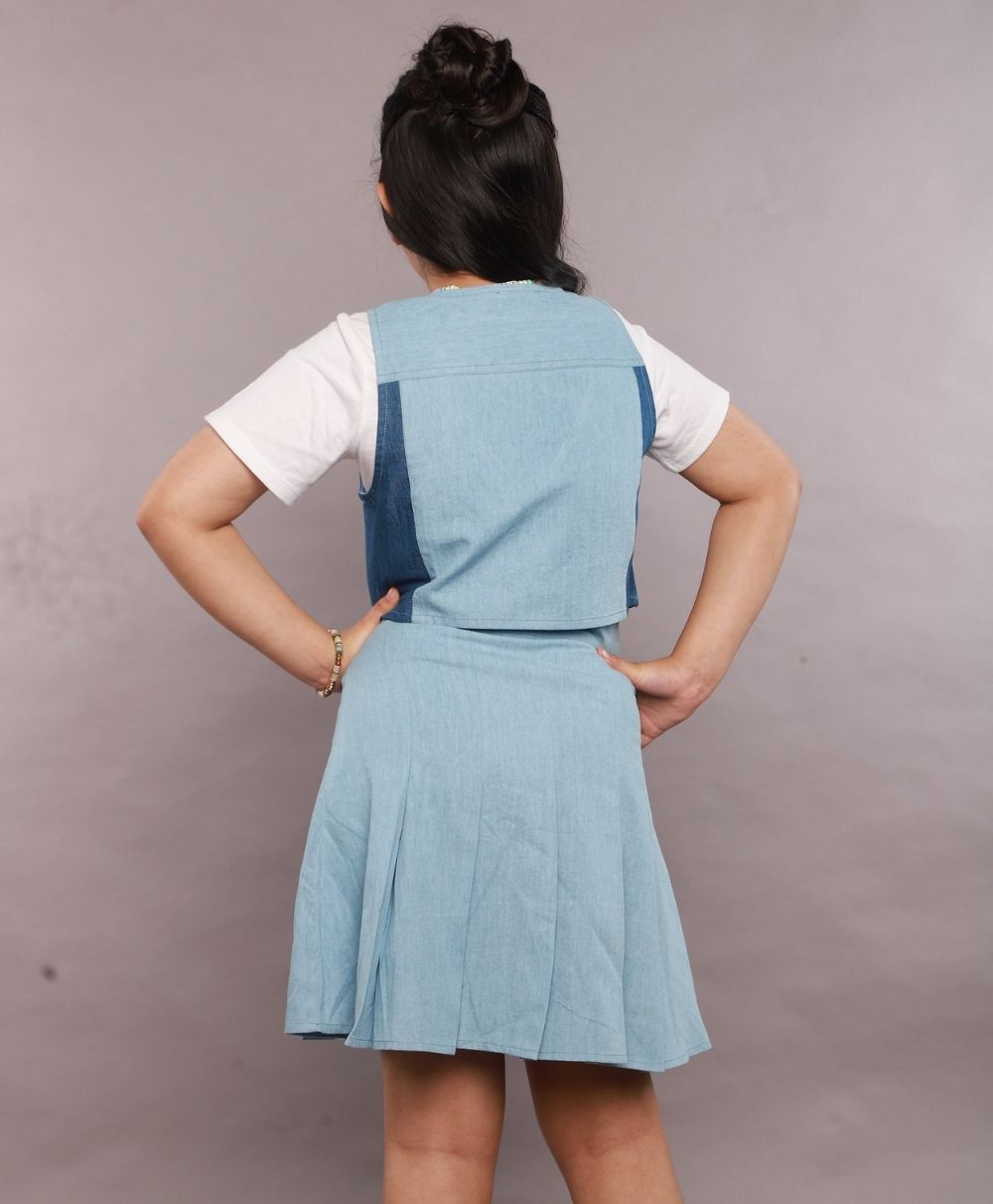 Denim Waistcoat & Skirt Co-ord Set- Blue