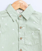 Bird Print Cotton Poplin Boys Shirt - Green