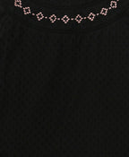 Embroidered Floral & Lace Trim Dress - Black