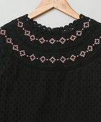 Embroidered Floral & Lace Trim Dress - Black