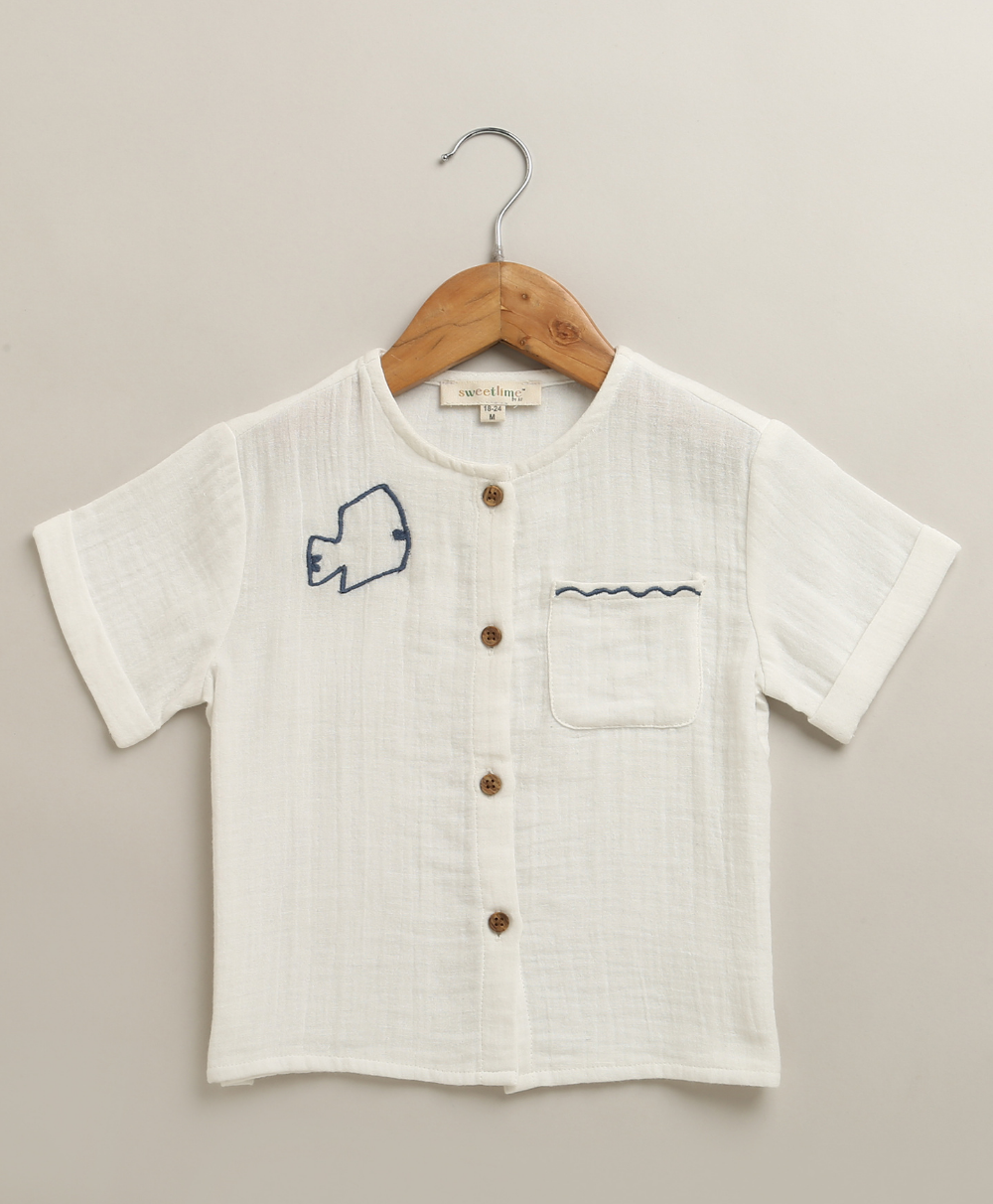 Little Sailor Cotton Co-ord Set- Blue & White