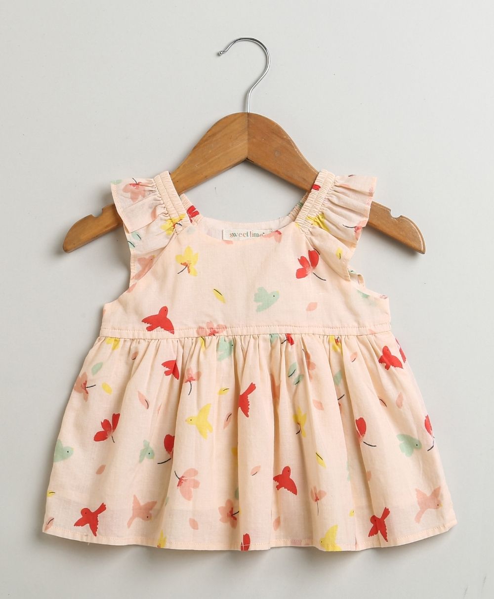 Bird Print Top and Bloomer Co-ord Set - Peach