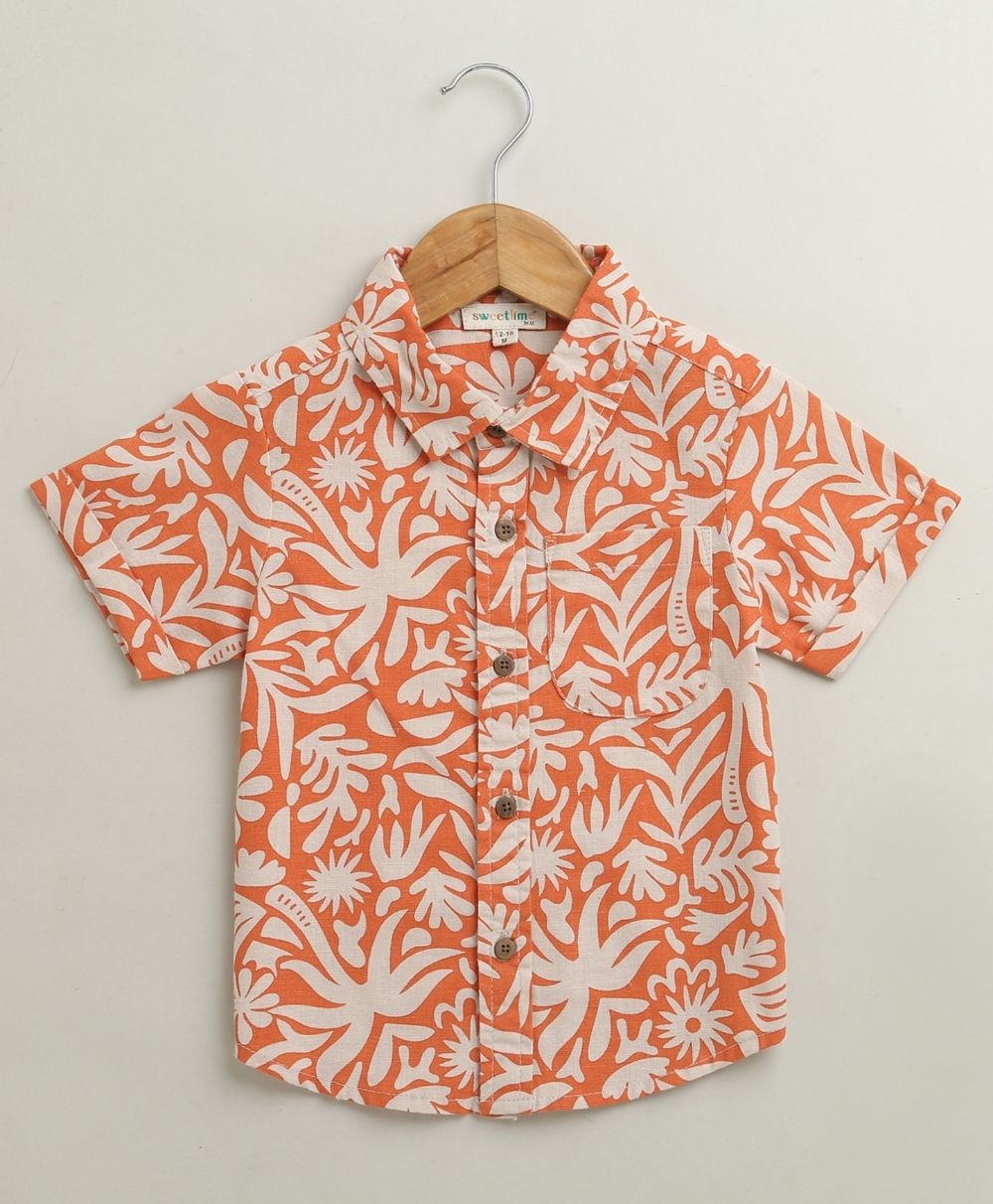 Baby Boys Tropical Bloom Cotton Co-ord Set - Orange & Peach