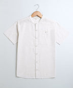 Mandarin Collar Half Sleeves Cotton Linen Shirt - White