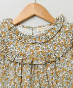 Floral Printed Blouse & Polka Dot Printed A line Skirt with Front Pocket - Multicolored