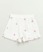 Pink Floral Embroidery Ruffle Organic Cotton Co-ord Set - White