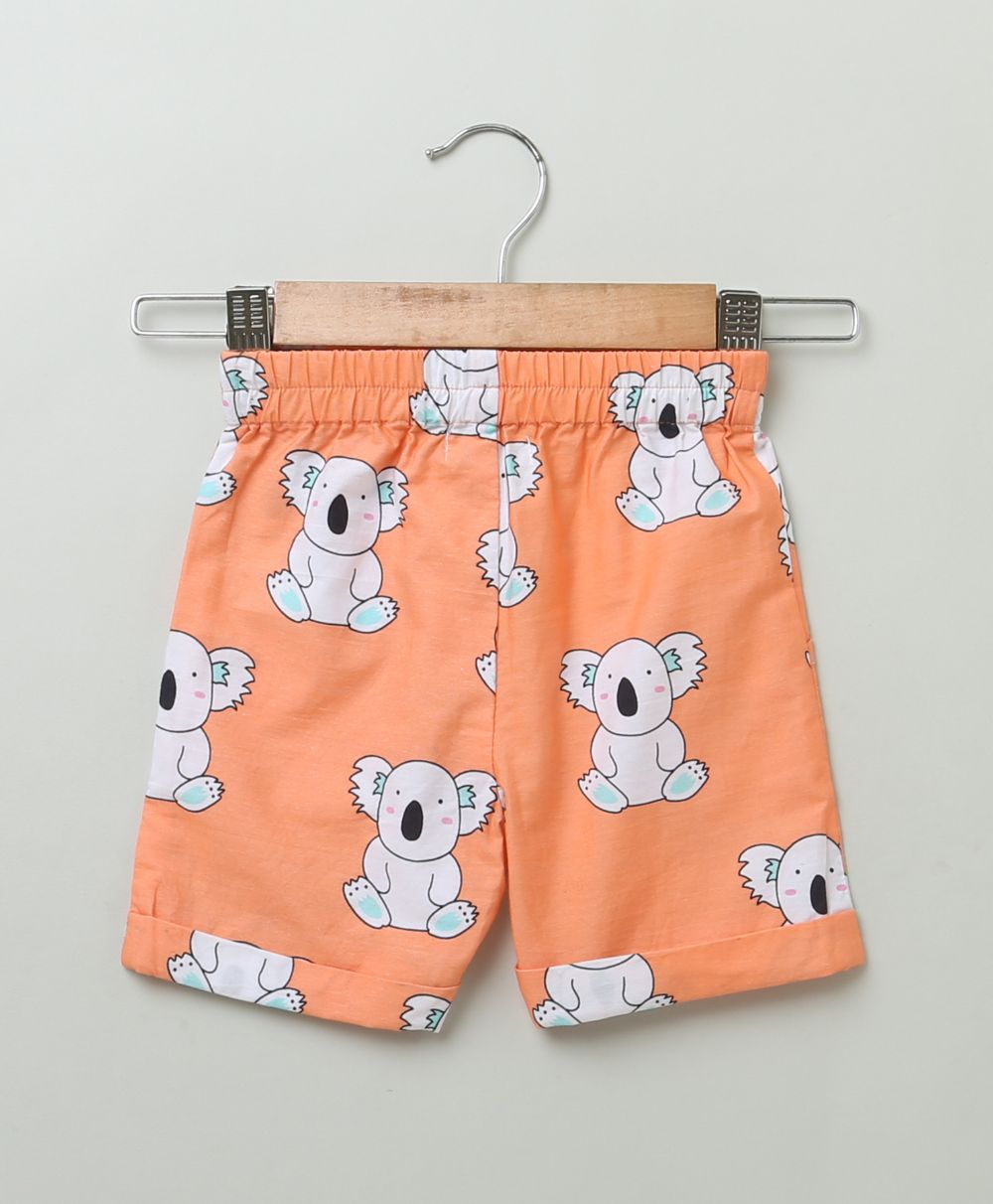 Koala Printed Cotton Shorts - Orange