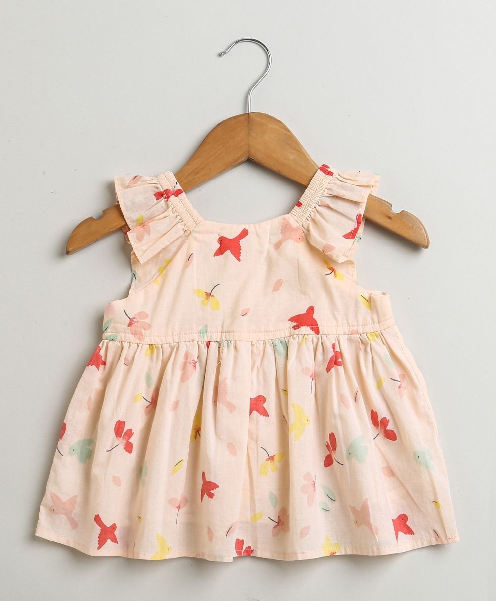 Bird Print Top and Bloomer Co-ord Set - Peach