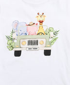 Safari Buddies Cotton T-shirt & Cotton Denim Heart Printed Pants Set - White & Blue