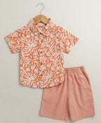 Baby Boys Tropical Bloom Cotton Co-ord Set - Orange & Peach