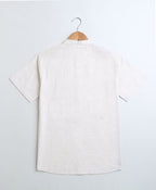 Mandarin Collar Half Sleeves Cotton Linen Shirt - White