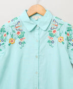 Cotton Shirt Rainbow Striped Skirt - Mint Green & Multicoloured