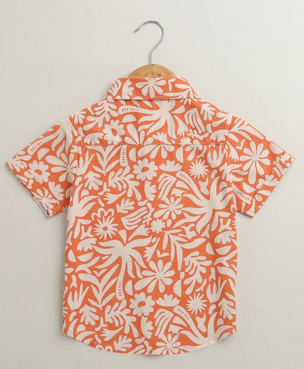 Baby Boys Tropical Bloom Cotton Co-ord Set - Orange & Peach