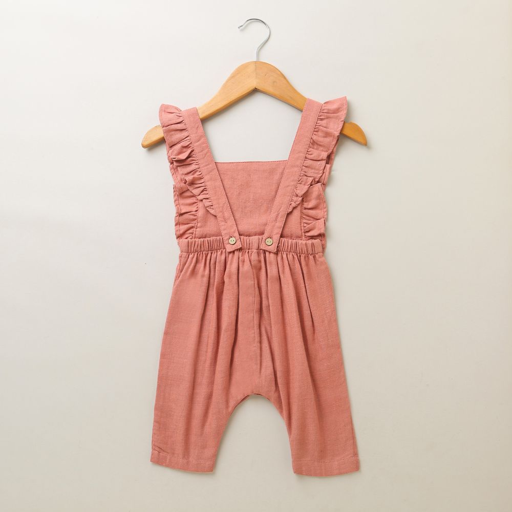Dungaree with a White Body Suit - Rose Pink