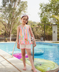 Neon Striped Heart Embroidery Top & Linen Shorts Coord Set - Multicoloured & White