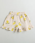 Lemon Print Ruffle Organic Cotton Co-ord Set - Beige