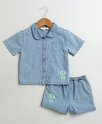 Cotton Denim Shirt & Shorts Co-ord Set - Blue