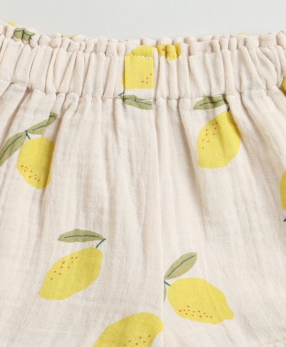 Lemon Print Ruffle Organic Cotton Co-ord Set - Beige