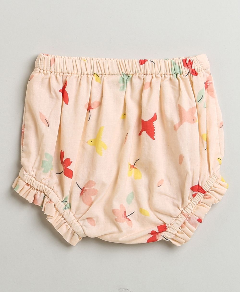 Bird Print Top and Bloomer Co-ord Set - Peach