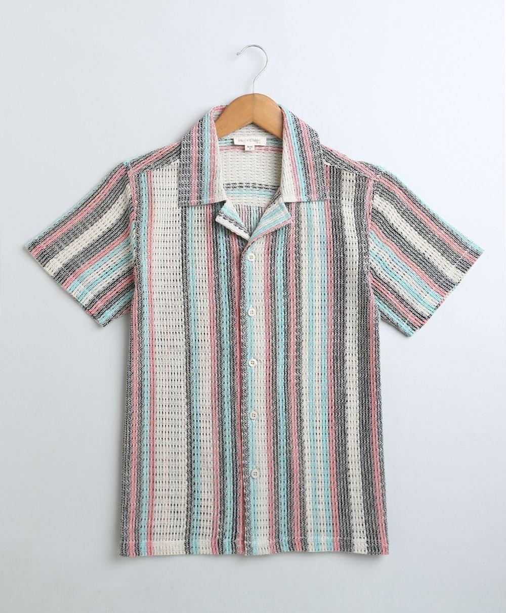 Men's Striped Short Sleeves Shirt - Multicoloured