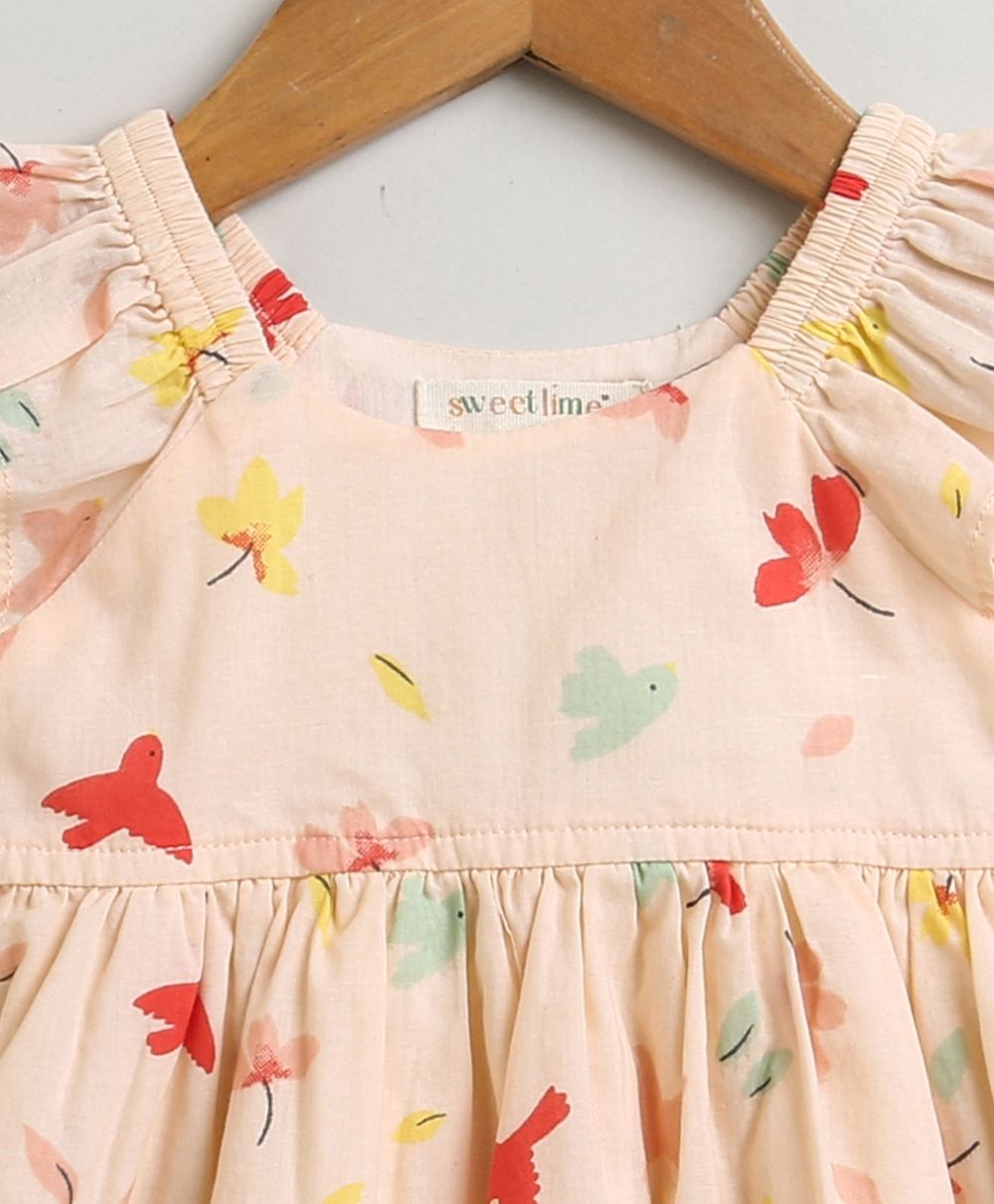 Bird Print Top and Bloomer Co-ord Set - Peach