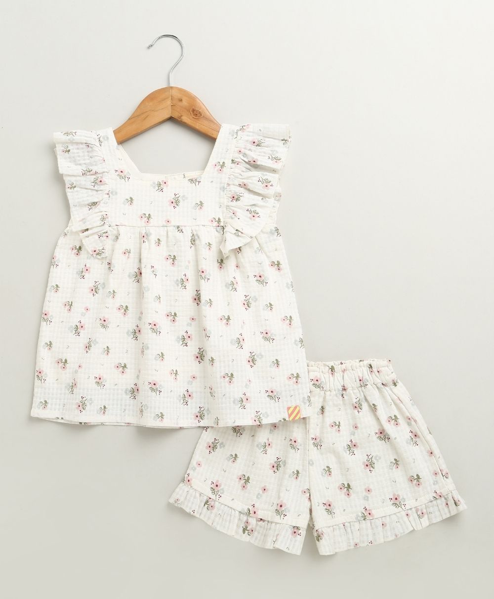 Blossom Whisper Ruffle Co-ord Set - White