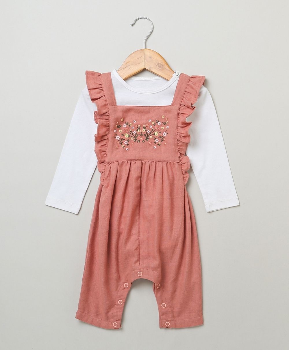 Dungaree with a White Body Suit - Rose Pink