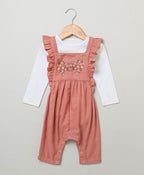 Dungaree with a White Body Suit - Rose Pink