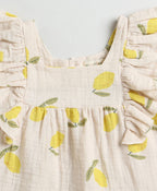 Lemon Print Ruffle Organic Cotton Co-ord Set - Beige