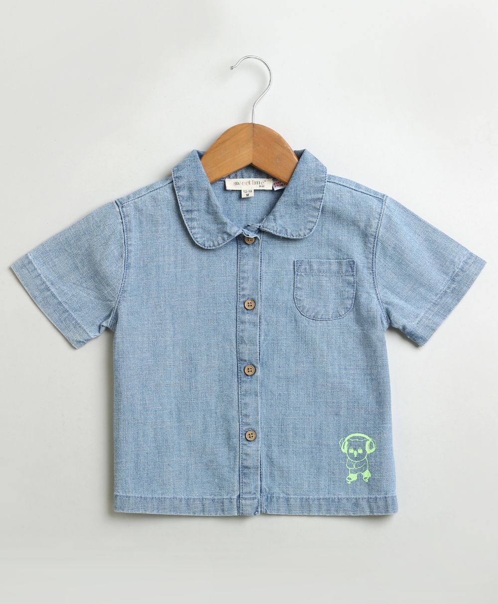 Cotton Denim Shirt - Blue