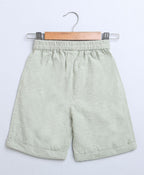 Full Sleeves Striped Cotton Shirt & Cotton Slub Shorts - White & Green