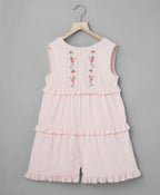 Dobby Playsuit with Ditsy Floral Embroidery - Pink