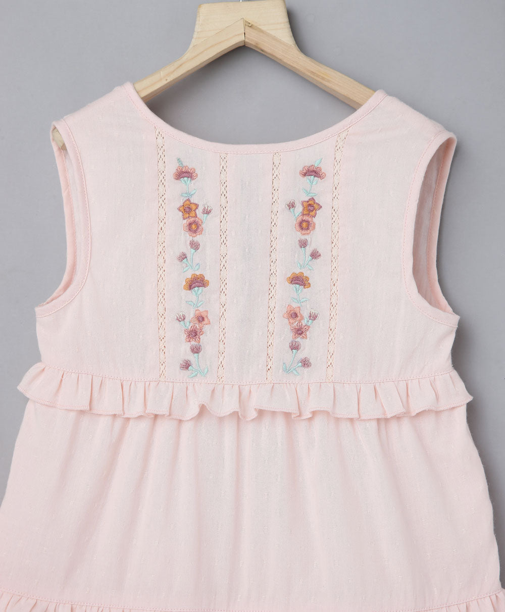 Dobby Playsuit with Ditsy Floral Embroidery - Pink