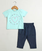 Lucky Heart T-shirt & Denim Explorer Relaxed Jogger Pants Co-ord Set - Blue & Navy