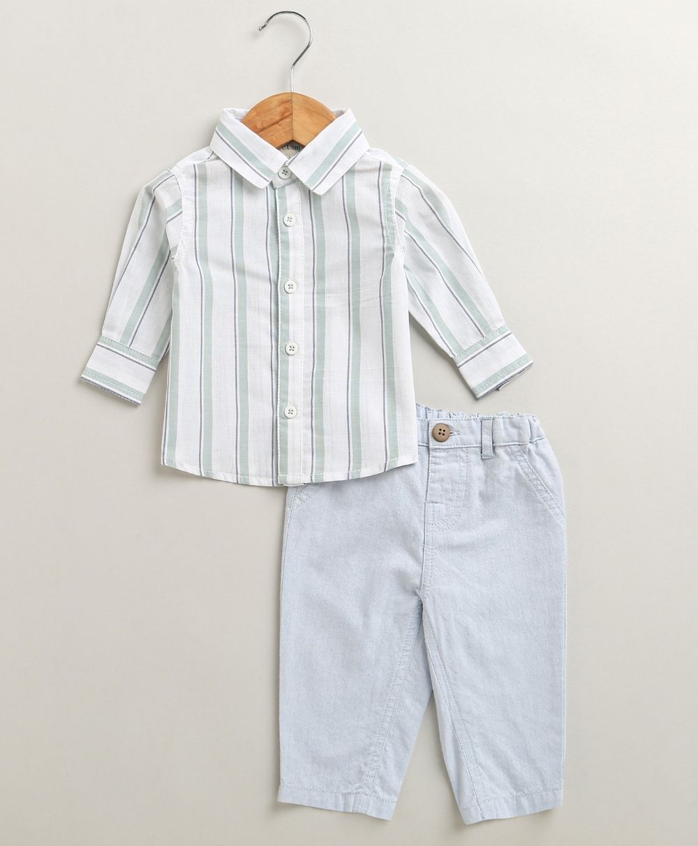 Baby Boys' Mint Stripes Co-ord Set - White & Blue