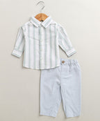 Baby Boys' Mint Stripes Co-ord Set - White & Blue