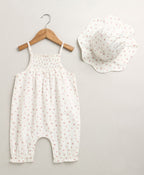 Baby Girls' Cotton Tiny Petal Summer Romper & Hat Set - White
