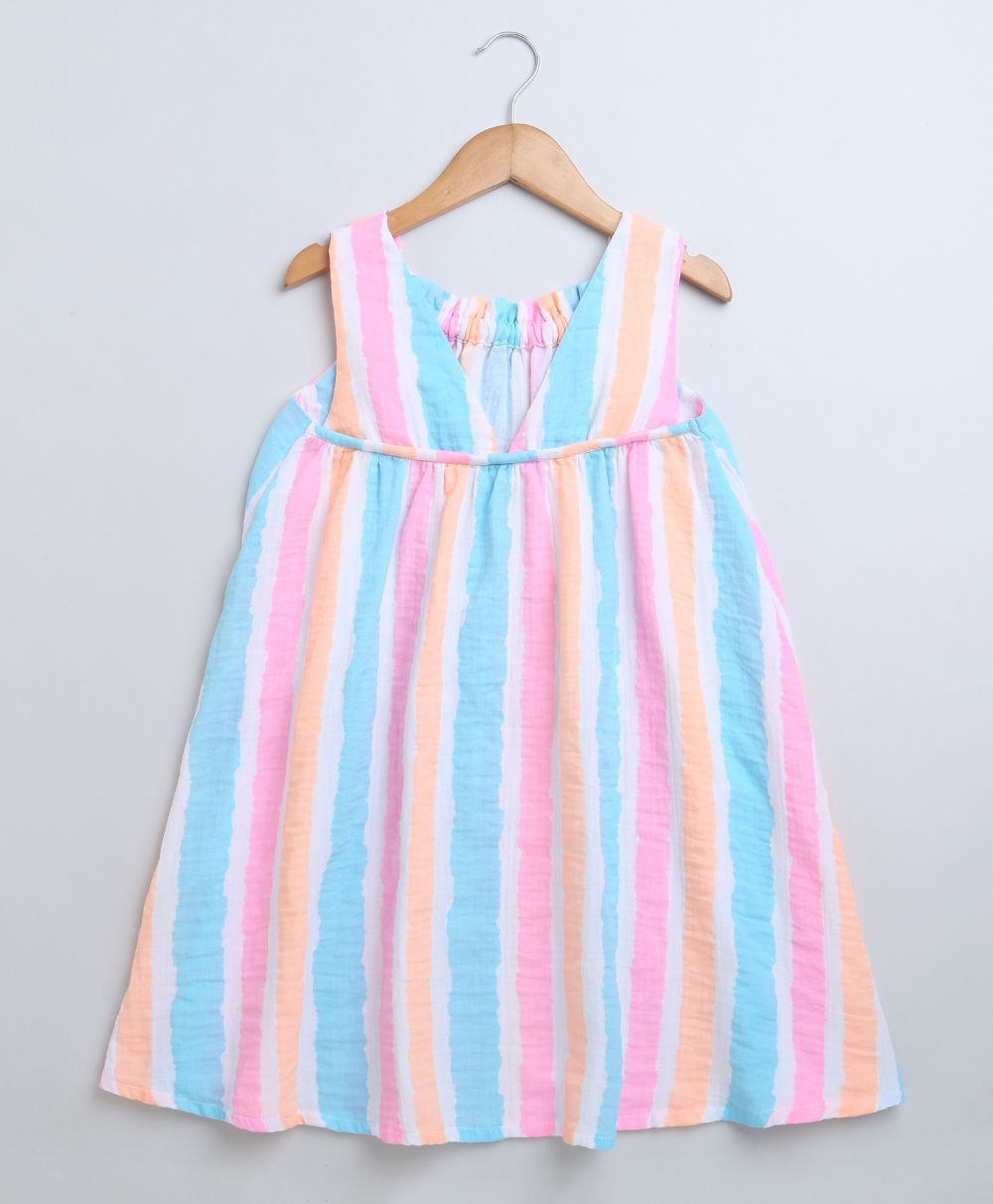 Striped Cotton A-line Dress - Multicoloured