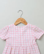 Baby Pink and White Checks Dress - Pink