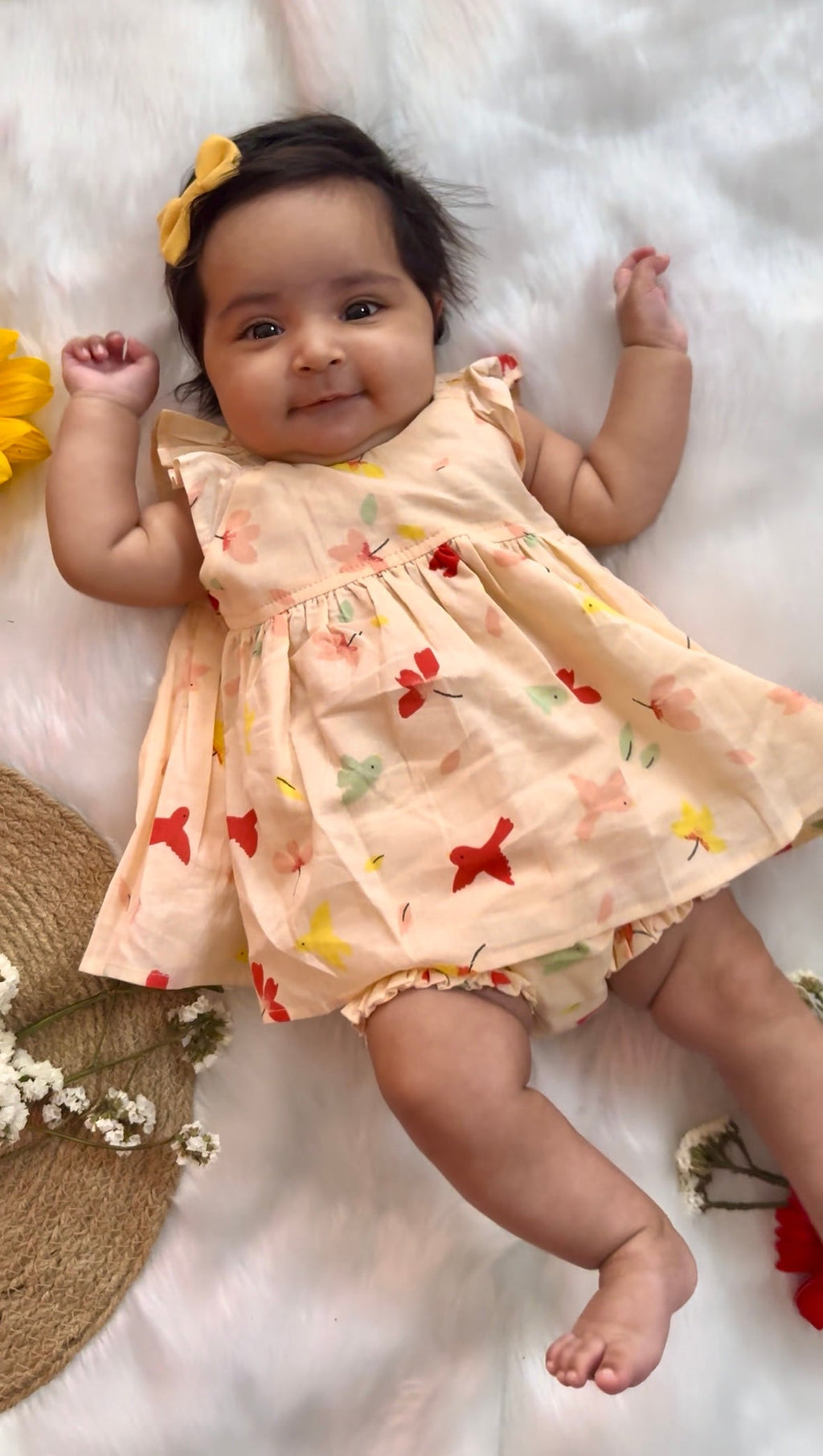 Bird Print Top and Bloomer Co-ord Set - Peach