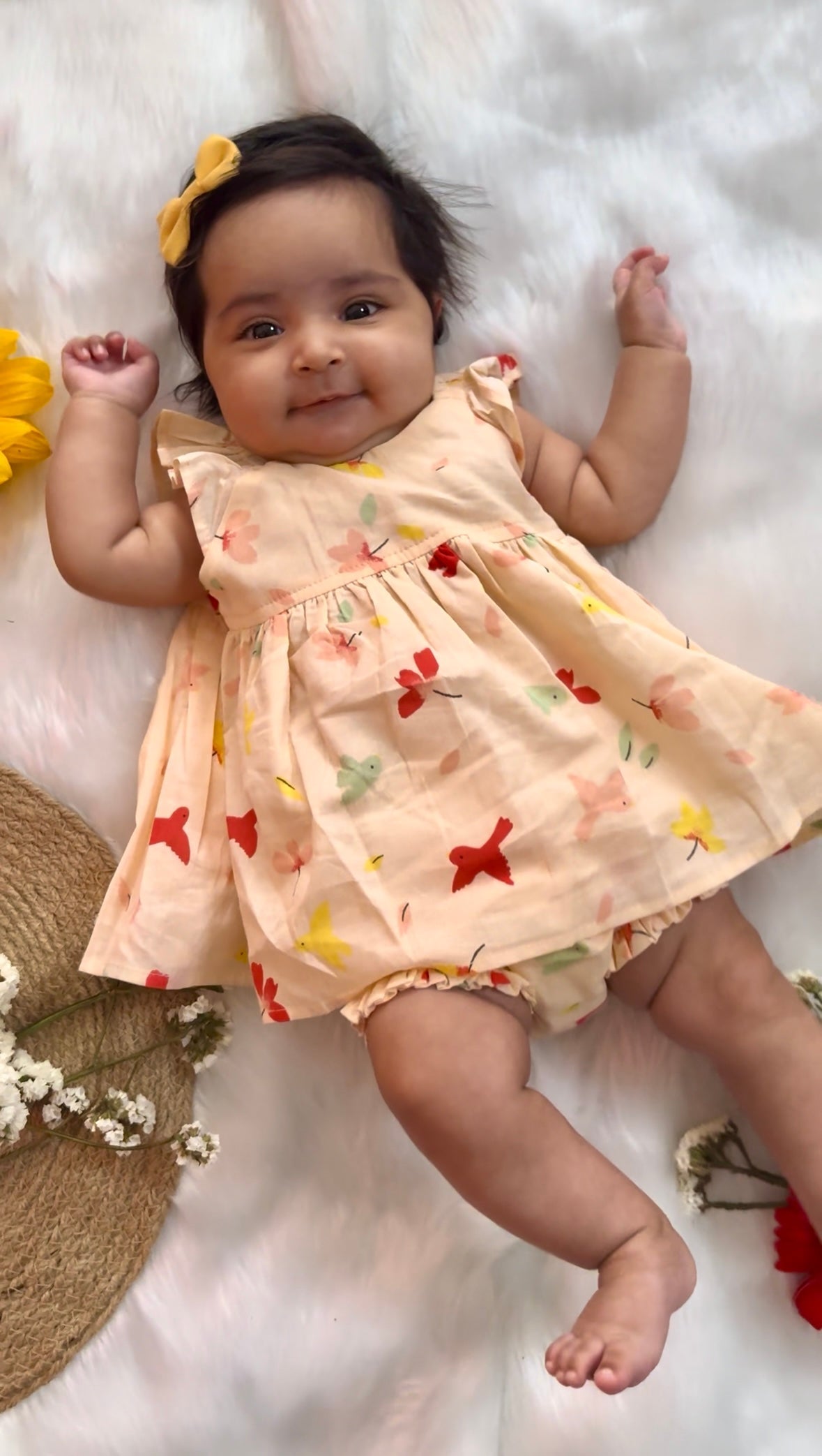 Bird Print Top and Bloomer Co-ord Set - Peach