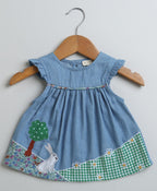 Rabbit Print Denim Top & Cotton Twill Shorts - Blue & Green